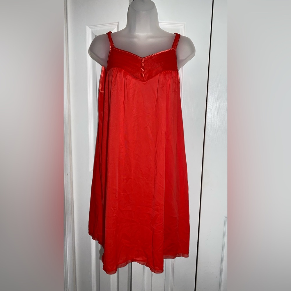 1960’s Gaymode Penney’s Nylon Nightgown Dress M Red Buttons Retro  AA09